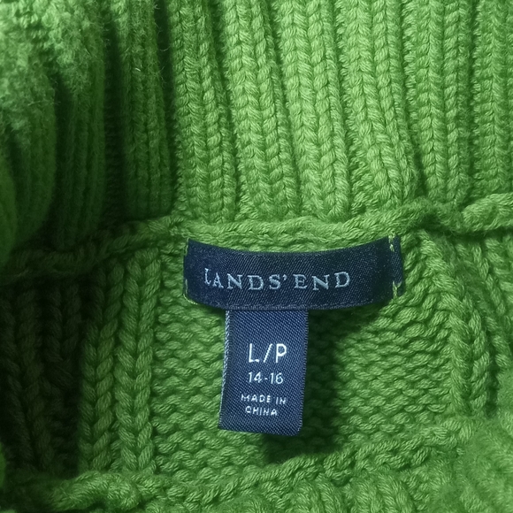 Land's End Green Chunky Knit Turtleneck Sweater Size LP 14-16 - Picture 3 of 10
